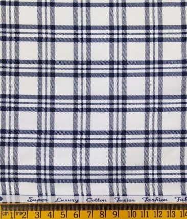 Exquisite White Poly Cotton Blue Checks Shirt Fabric (1.60 M)