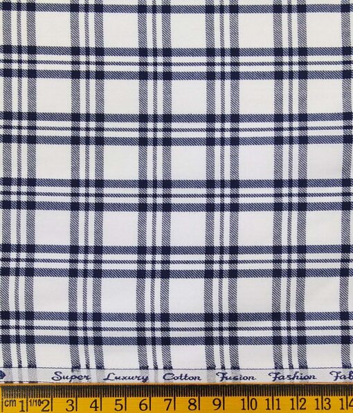 Exquisite White Poly Cotton Blue Checks Shirt Fabric (1.60 M)
