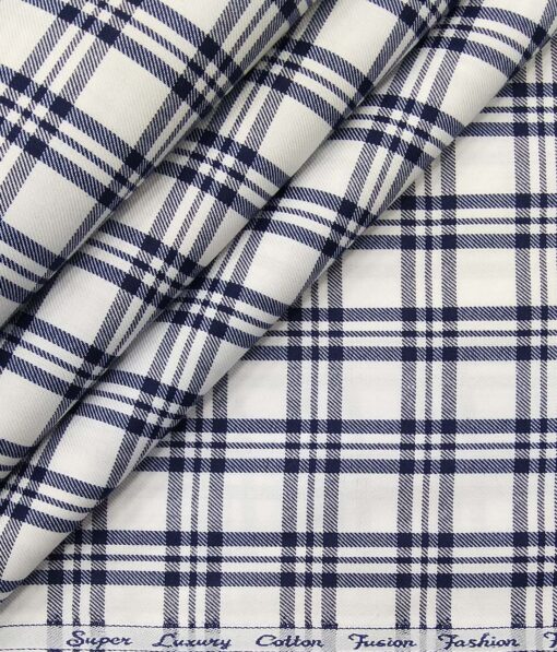 Exquisite White Poly Cotton Blue Checks Shirt Fabric (1.60 M)