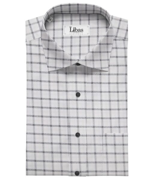 Exquisite White Poly Cotton Black Stucutured Cum Checks Shirt Fabric (1.60 M)