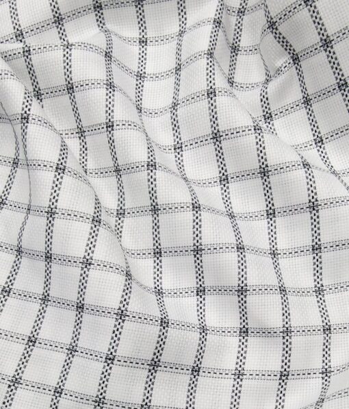 Exquisite White Poly Cotton Black Stucutured Cum Checks Shirt Fabric (1.60 M)