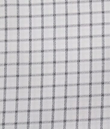 Exquisite White Poly Cotton Black Stucutured Cum Checks Shirt Fabric (1.60 M)