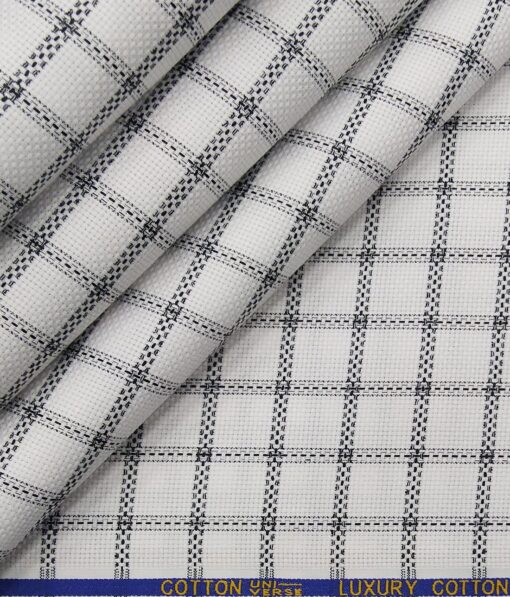 Exquisite White Poly Cotton Black Stucutured Cum Checks Shirt Fabric (1.60 M)