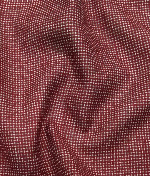 Exquisite Brick Red Poly Cotton Khadi Look Beige Structured Shirt Fabric (1.60 M)