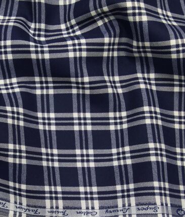 Exquisite Dake Blue Poly Cotton White Checks Shirt Fabric (1.60 M)