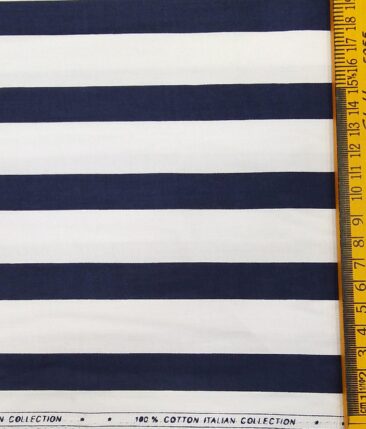 Exquisite White 100% Pure Cotton Blue Broad Stripes Shirt Fabric (1.60 M)