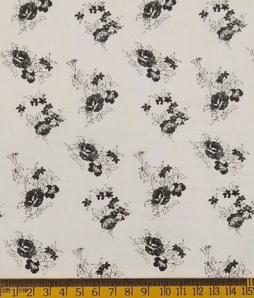 Exquisite White 100% Cotton Black Floral Printed Shirt Fabric (2.40 M)