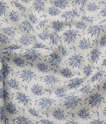 Exquisite White 100% Cotton Blue Floral Printed Shirt Fabric (2.40 M)