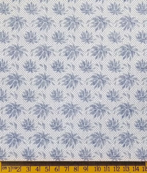 Exquisite White 100% Cotton Blue Floral Printed Shirt Fabric (2.40 M)