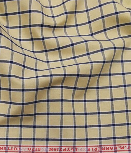 F.M. Hammerle Beige 100% Giza Cotton Checks Shirt Fabric (1.60 M)