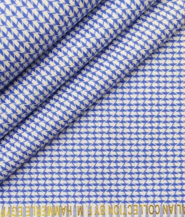 F.M. Hammerle White & Blue 100% Giza Cotton Jacquard Structured Shirt Fabric (1.60 M)