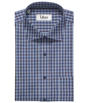 J.Hampstead Italy by Siyaram's Light Blue 100% Giza Cotton Multicolor Checks Shirt Fabric (1.60 M)