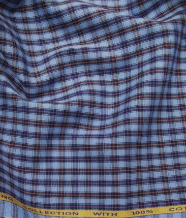 J.Hampstead Italy by Siyaram's Light Blue 100% Giza Cotton Multicolor Checks Shirt Fabric (1.60 M)