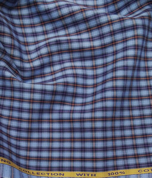 J.Hampstead Italy by Siyaram's Light Blue 100% Giza Cotton Multicolor Checks Shirt Fabric (1.60 M)