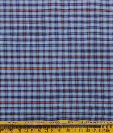 J.Hampstead Italy by Siyaram's Light Blue 100% Giza Cotton Multicolor Checks Shirt Fabric (1.60 M)