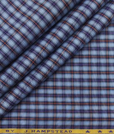 J.Hampstead Italy by Siyaram's Light Blue 100% Giza Cotton Multicolor Checks Shirt Fabric (1.60 M)