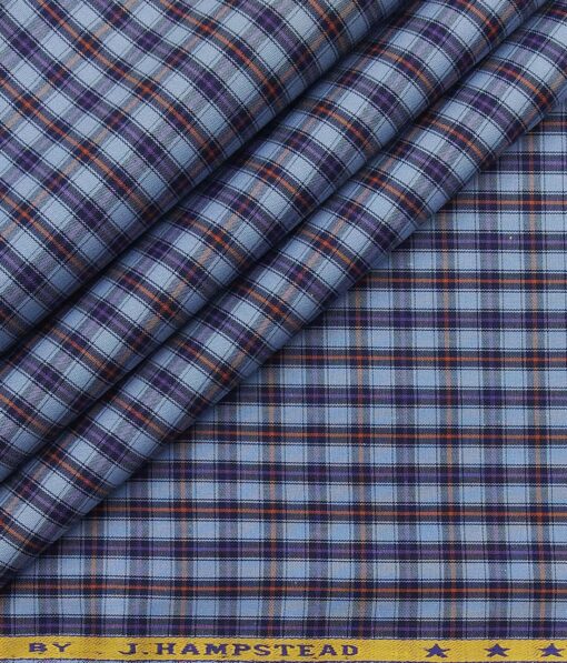 J.Hampstead Italy by Siyaram's Light Blue 100% Giza Cotton Multicolor Checks Shirt Fabric (1.60 M)