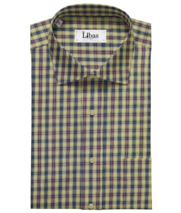 J.Hampstead Italy by Siyaram's Pistachious Beige 100% Giza Cotton Multicolor Checks Shirt Fabric (1.60 M)