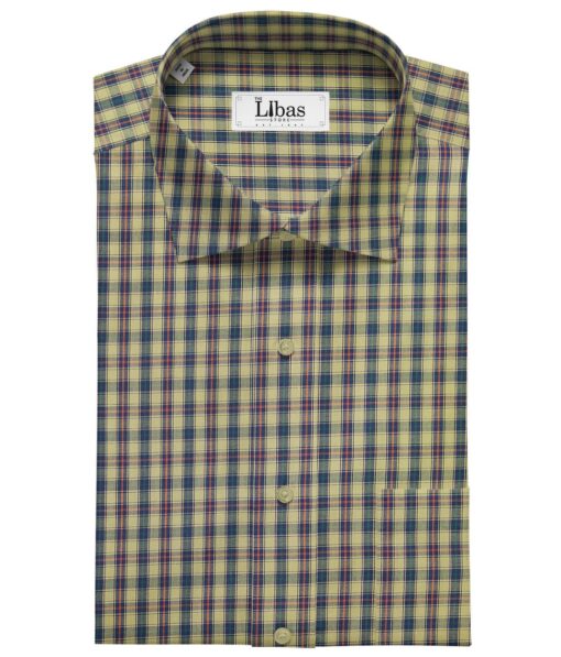 J.Hampstead Italy by Siyaram's Pistachious Beige 100% Giza Cotton Multicolor Checks Shirt Fabric (1.60 M)