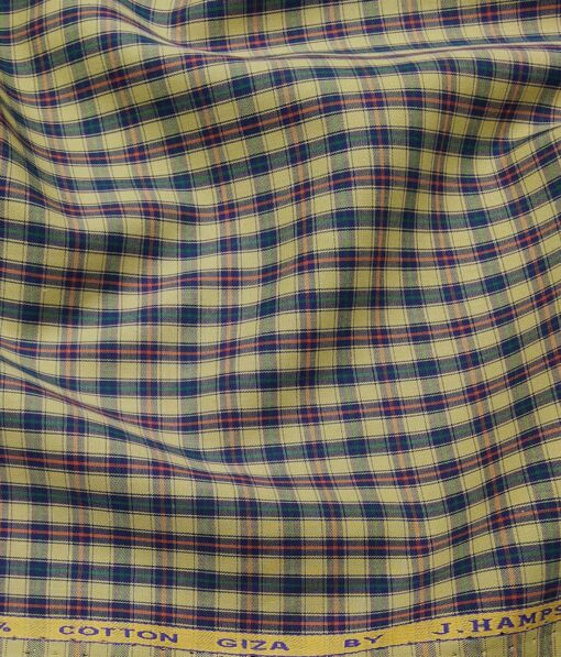 J.Hampstead Italy by Siyaram's Pistachious Beige 100% Giza Cotton Multicolor Checks Shirt Fabric (1.60 M)