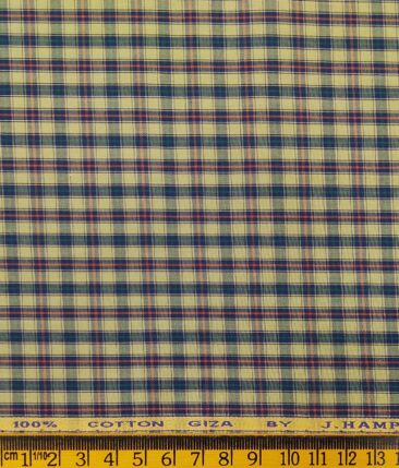 J.Hampstead Italy by Siyaram's Pistachious Beige 100% Giza Cotton Multicolor Checks Shirt Fabric (1.60 M)