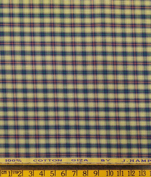 J.Hampstead Italy by Siyaram's Pistachious Beige 100% Giza Cotton Multicolor Checks Shirt Fabric (1.60 M)