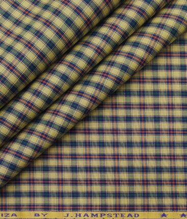 J.Hampstead Italy by Siyaram's Pistachious Beige 100% Giza Cotton Multicolor Checks Shirt Fabric (1.60 M)