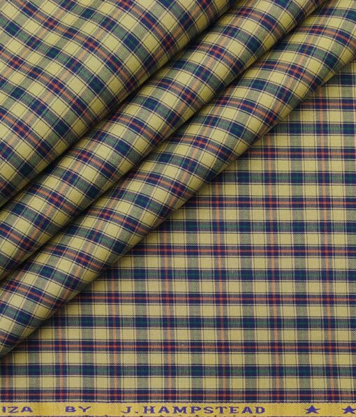 J.Hampstead Italy by Siyaram's Pistachious Beige 100% Giza Cotton Multicolor Checks Shirt Fabric (1.60 M)