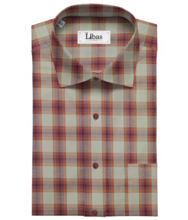 J.Hampstead Italy by Siyaram's Beige 100% Giza Cotton Marron Broad Checks Shirt Fabric (1.60 M)