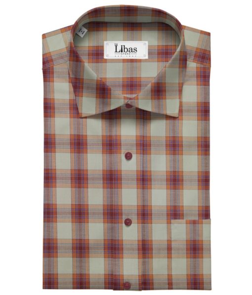 J.Hampstead Italy by Siyaram's Beige 100% Giza Cotton Marron Broad Checks Shirt Fabric (1.60 M)