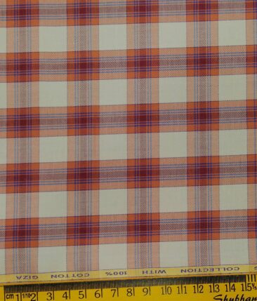 J.Hampstead Italy by Siyaram's Beige 100% Giza Cotton Marron Broad Checks Shirt Fabric (1.60 M)