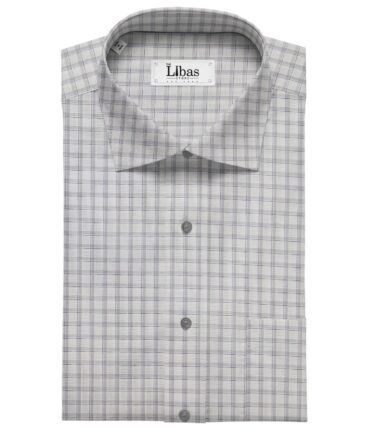 J.Hampstead Italy by Siyaram's White 100% Giza Cotton Light Grey Checks Shirt Fabric (1.60 M)