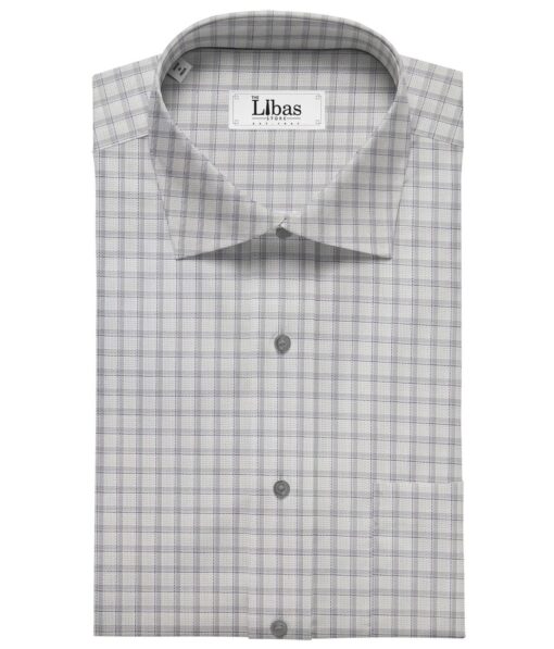 J.Hampstead Italy by Siyaram's White 100% Giza Cotton Light Grey Checks Shirt Fabric (1.60 M)