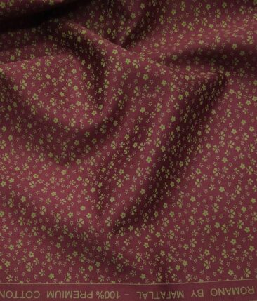 Mafatlal Maroon 100% Premium Cotton Light Brown Printed Shirt Fabric (1.60 M)