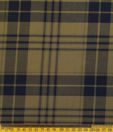 Monza Hazelnut Beige 100% Supefine Cotton Broad Blue Checks Shirt Fabric (1.60 M)