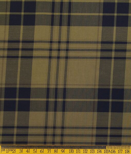 Monza Hazelnut Beige 100% Supefine Cotton Broad Blue Checks Shirt Fabric (1.60 M)