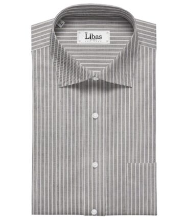 Monza Light Grey 100% Luxury Cotton White Striped Shirt Fabric (1.60 M)
