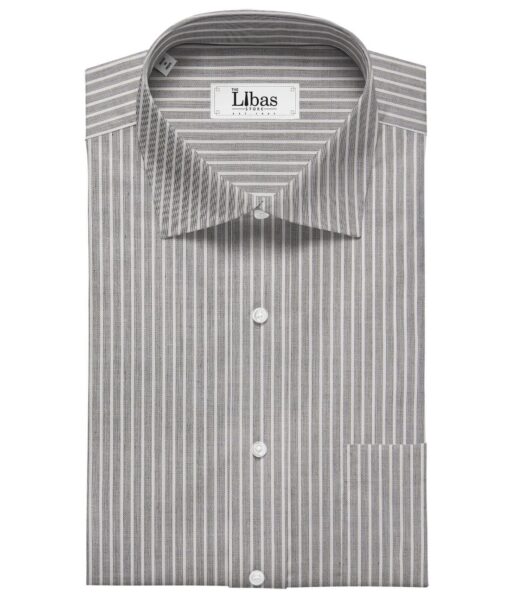 Monza Light Grey 100% Luxury Cotton White Striped Shirt Fabric (1.60 M)