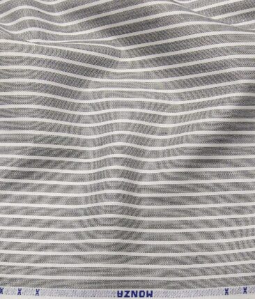 Monza Light Grey 100% Luxury Cotton White Striped Shirt Fabric (1.60 M)