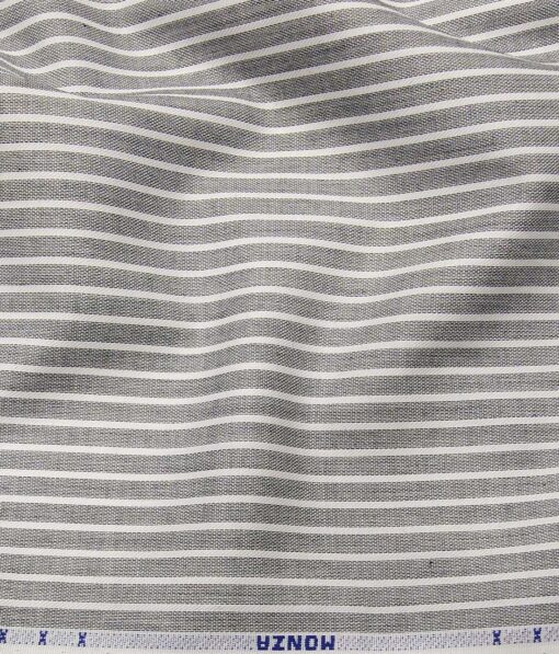 Monza Light Grey 100% Luxury Cotton White Striped Shirt Fabric (1.60 M)