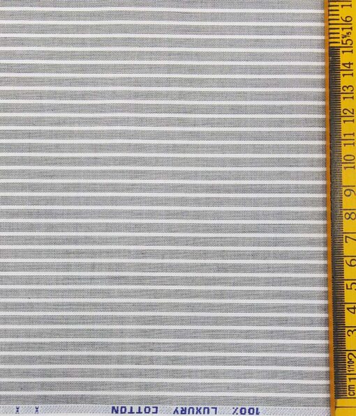 Monza Light Grey 100% Luxury Cotton White Striped Shirt Fabric (1.60 M)