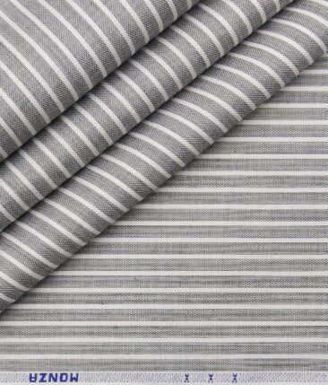 Monza Light Grey 100% Luxury Cotton White Striped Shirt Fabric (1.60 M)