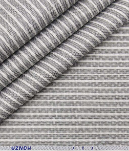 Monza Light Grey 100% Luxury Cotton White Striped Shirt Fabric (1.60 M)