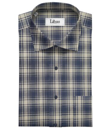Nemesis Beige 100% Giza Cotton Blue Broad Checks Shirting Fabric