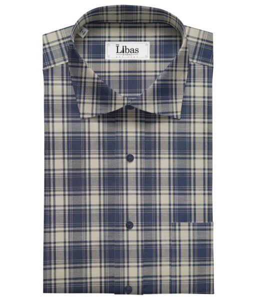 Nemesis Beige 100% Giza Cotton Blue Broad Checks Shirting Fabric