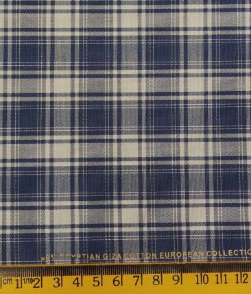 Nemesis Beige 100% Giza Cotton Blue Broad Checks Shirting Fabric