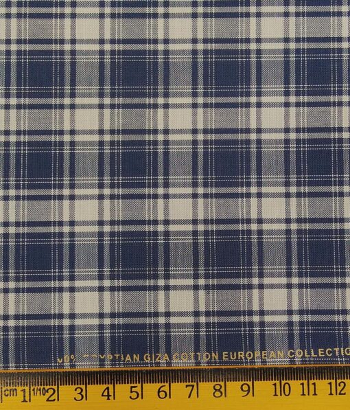 Nemesis Beige 100% Giza Cotton Blue Broad Checks Shirting Fabric