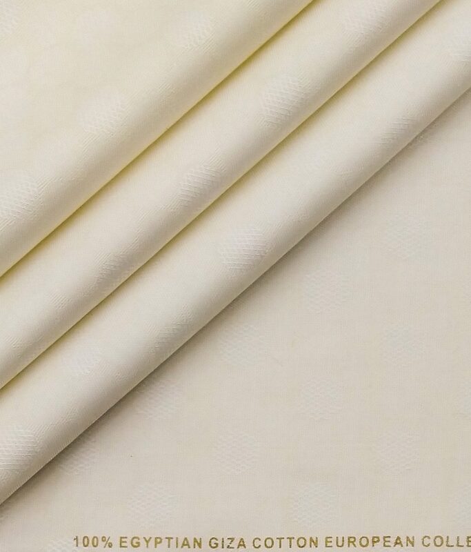 Nemesis Cream 100% Giza Cotton Self Dobby Structured Shirting Fabric