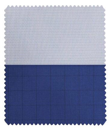Combo of Raymond Royal Blue Checks Trouser Fabric With Exquisite White Cotton Blend Shirt Fabric (Unstitched)