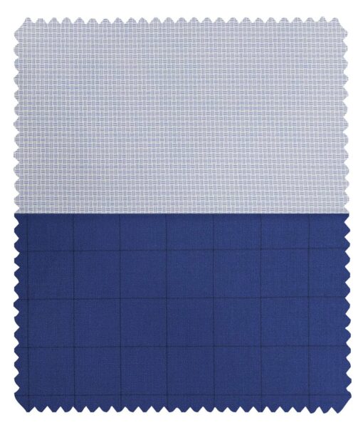 Combo of Raymond Royal Blue Checks Trouser Fabric With Exquisite White Cotton Blend Shirt Fabric (Unstitched)